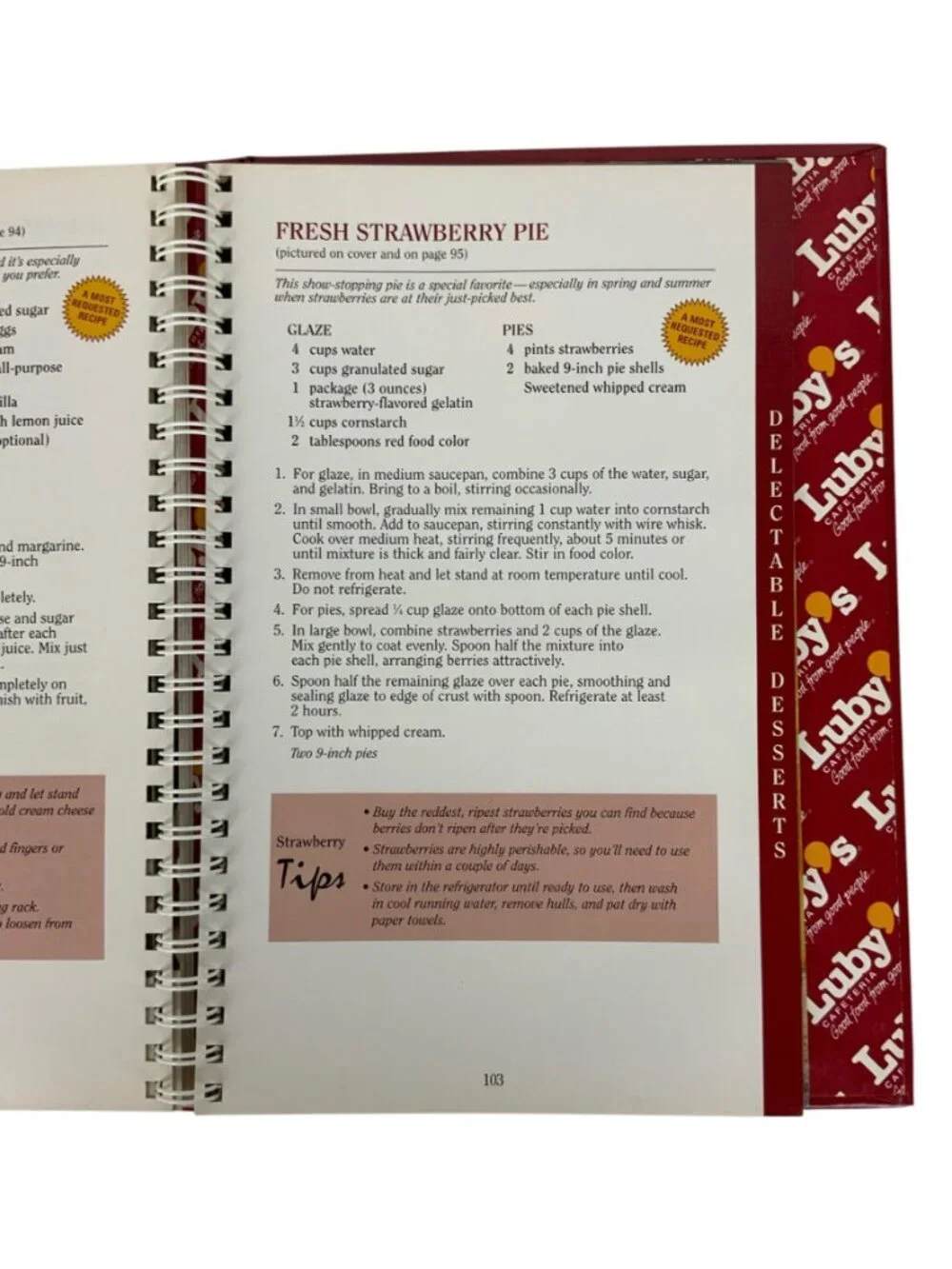 Lubys Cafeteria 50th Anniversary Recipe Collection Cookbook Spiral-Bound 1996